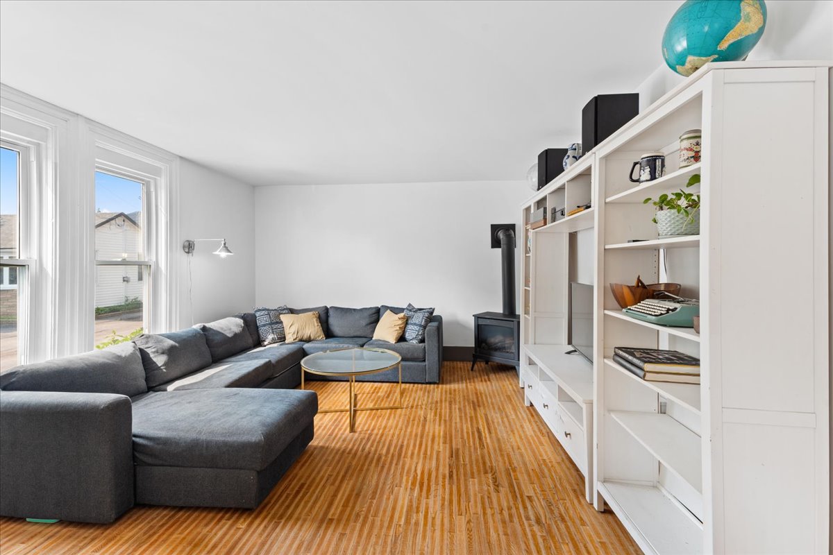 An eggshell white living room